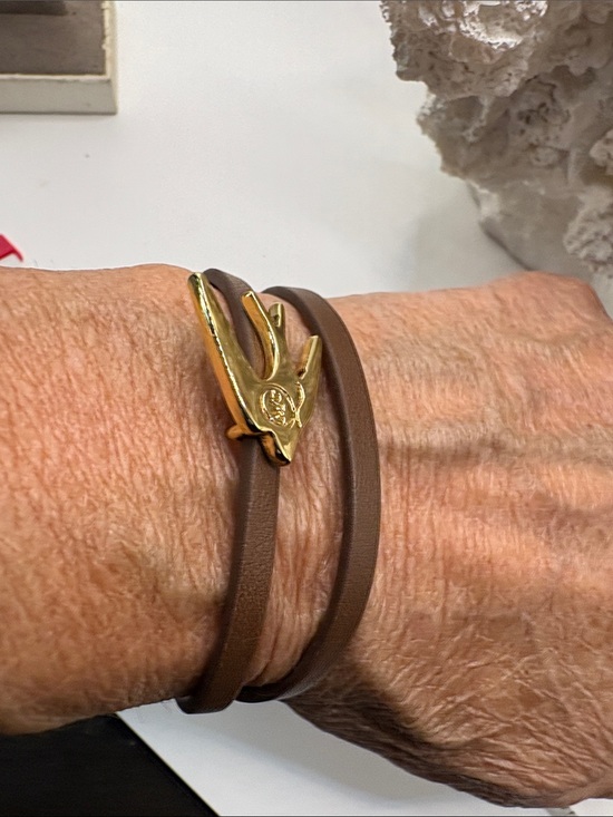 Alexander McQueen Jewelry - Alexander McQueen Leather Wrap Bracelet with Gold Swallow Accent